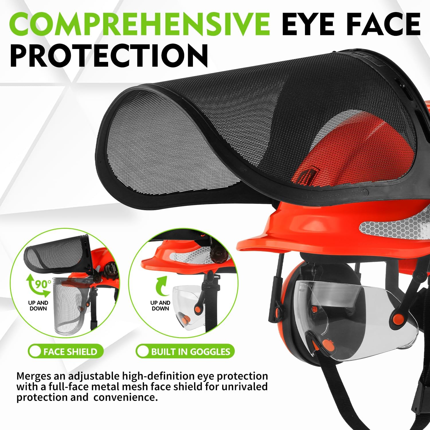 Chainsaw Safety Protective Helmet Forestry Helmet with Build-in Visor Mesh Face Shield Ear Muffs 4 in 1 Ideal for