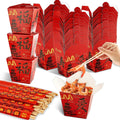 50 Sets Red Chinese Take Out Food Boxes with Chopsticks