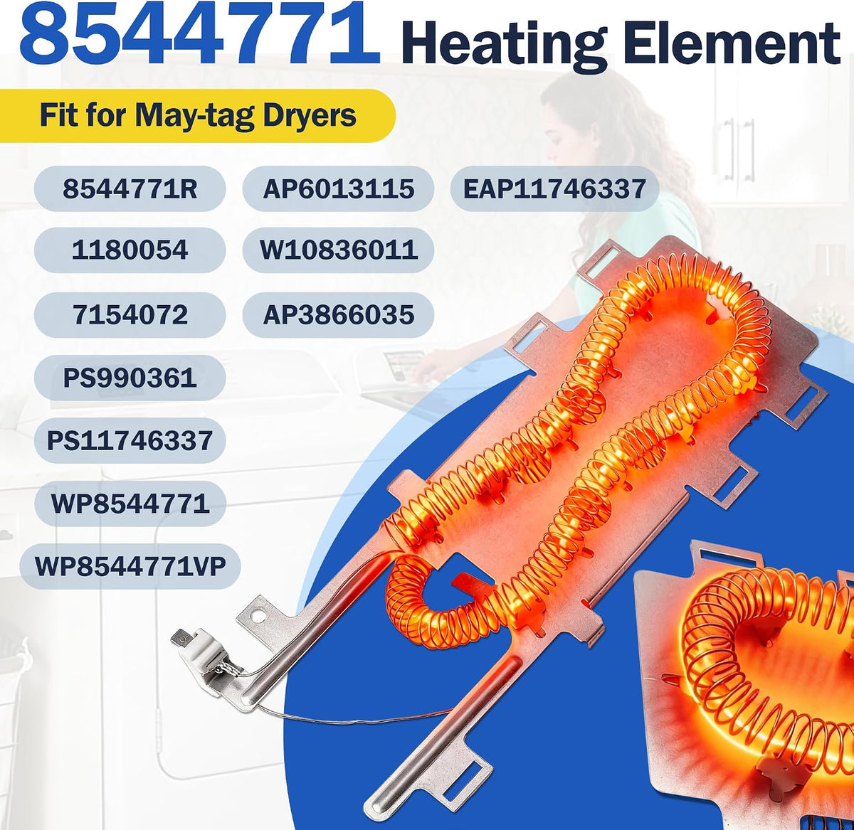MED3000BG0 MED3000BW0 Dryer Heating Element Kit Fit for May-tag MED4000BW0 MED3500FW0 MED5500FC0 MED7100DW1 MED5500FW0 MED7000XG1 MED6000AW0 MED8200FC0 MED7000AG0 MED8000AG0 MED7000XR0 MED6000XR0