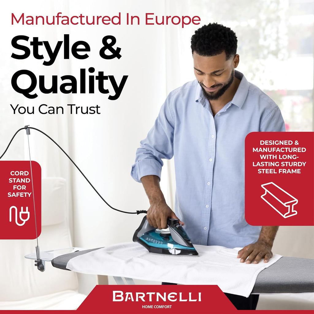 Extra Wide Pro Ironing Board 19x48 Ironing Surface with Iron Rest, Cord Holder, Shelf and 4 Layer Heat Resistant