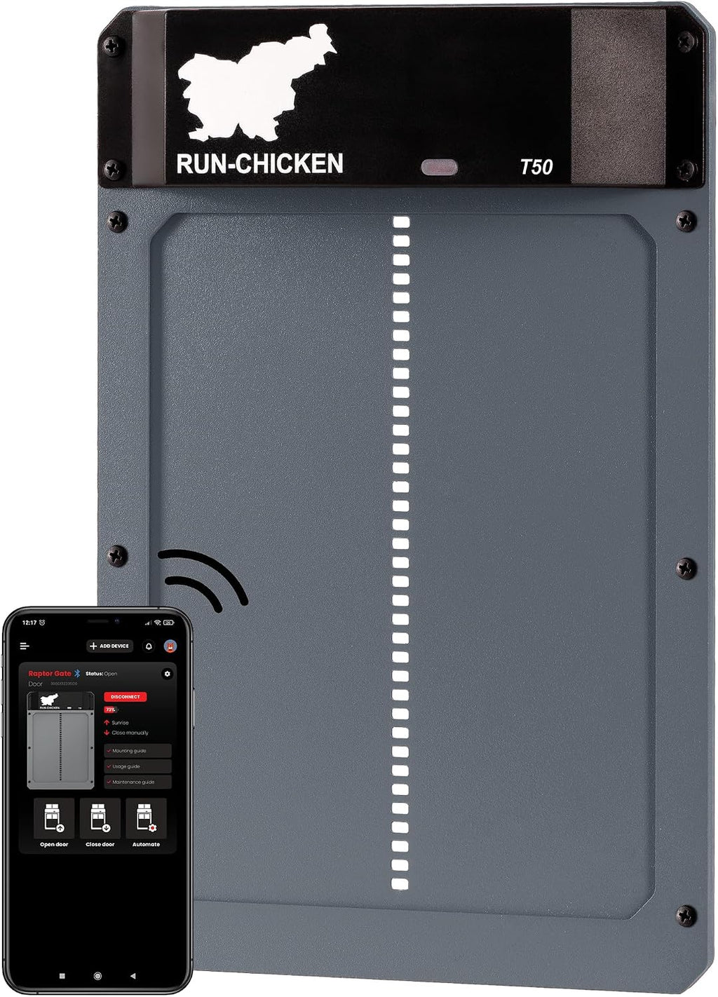 Door T50 – Automatic Chicken Coop Door Opener, Battery Powered & Weatherproof Aluminum, Smart App & Timer Control