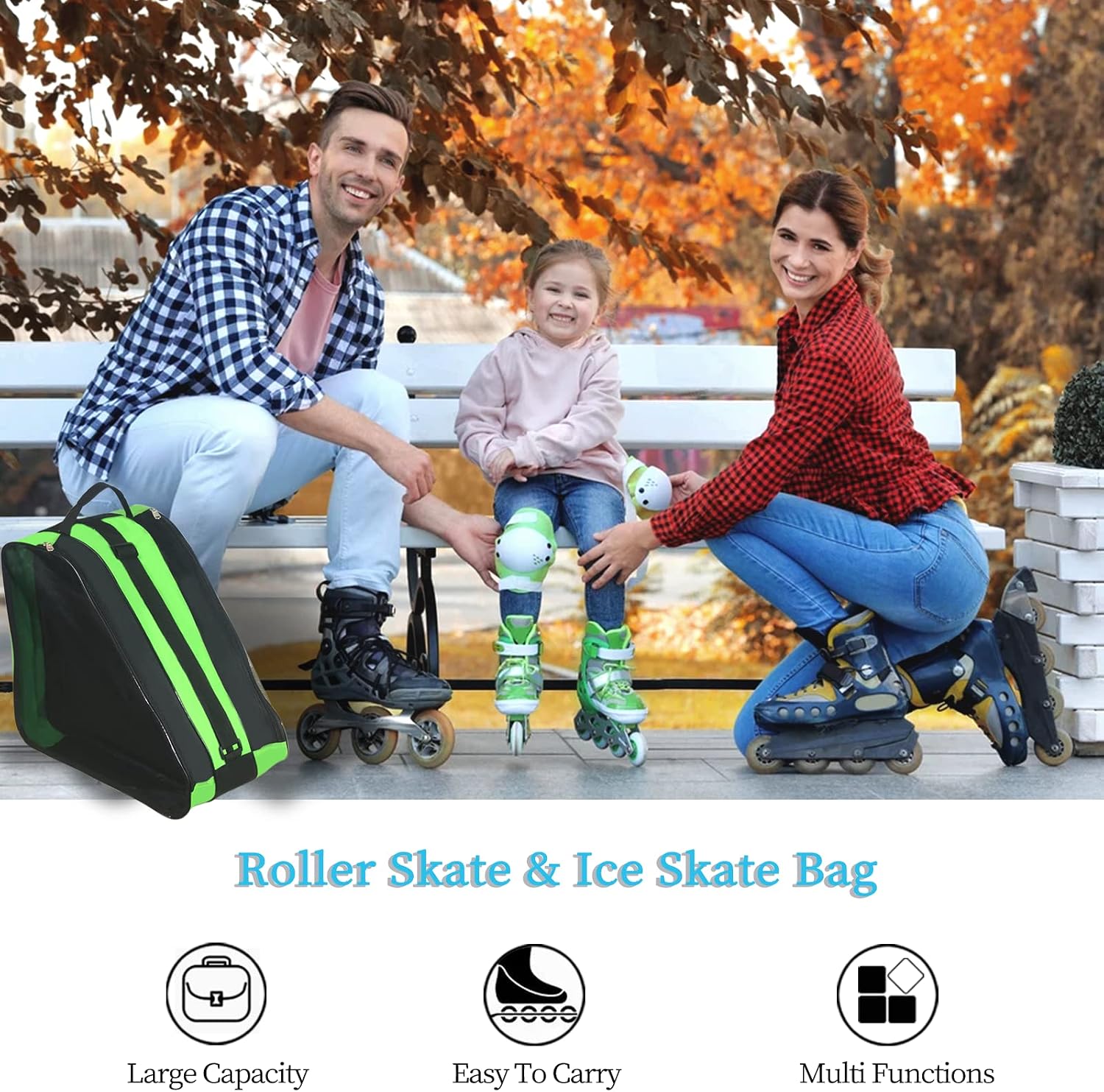 Roller Skate Bag - Adjustable Shoulder Strap Ice Skate Bag for Girls, Boys & Adults - Large Capacity Fits Quad
