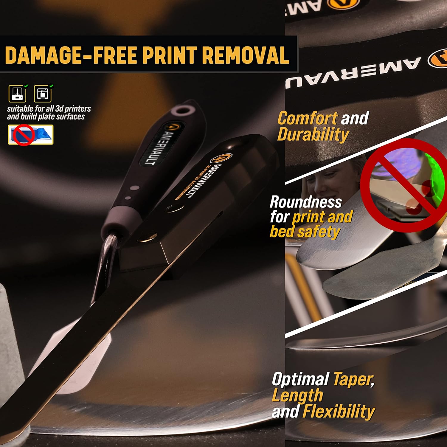 Premium 3D Print Removal Tool Kit - Durable 3D Printer Tools with Sturdy Comfort Grips, Sharp and Hardened Blades for
