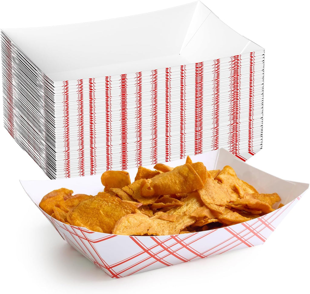 100 Pack 3lb Paper Food Tray Red, Disposable Paper Boat for Nacho