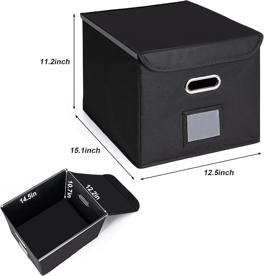 File Organizer Box with Lid, Large Hanging File Folder Organizer with Plastic Slide, Collapsible Portable Filing