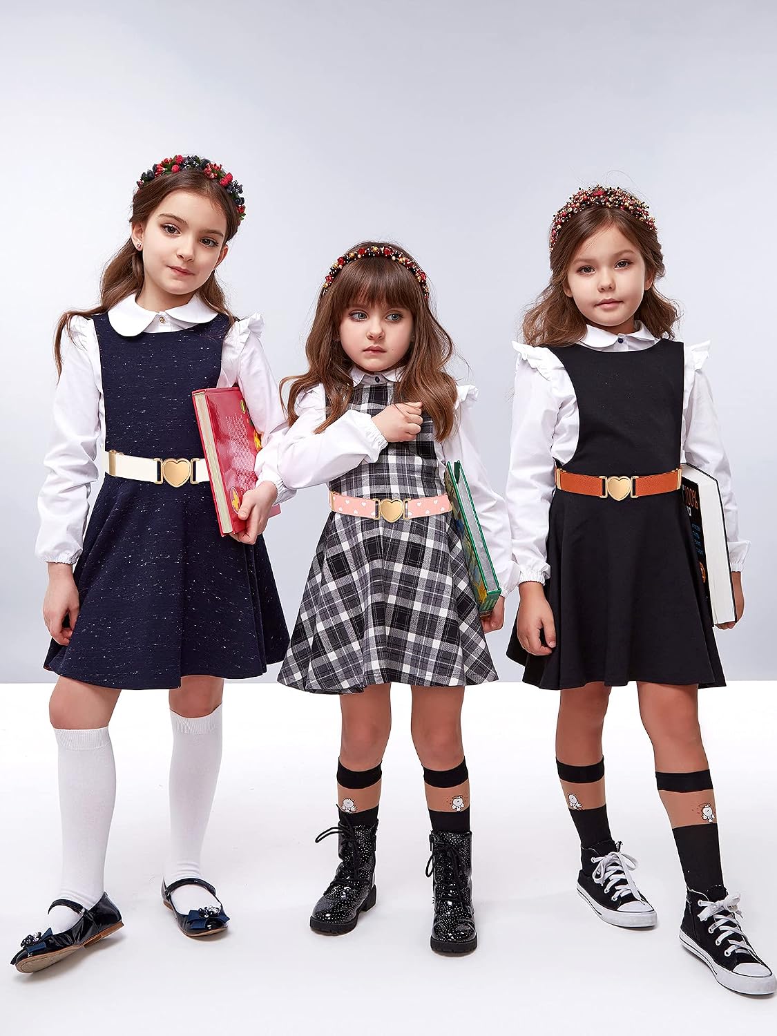 3 Pieces Girl Belts Kids Toddler Belt Elastic Stretch Adjustable Heart for Girls (Pink, White, Brown), approx.1 inch/
