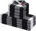 Kitchen Towels and Dishcloths Set, Set of 8, White & Black | Bulk Cotton Waffle Weave Check Plaid Kitchen Towels