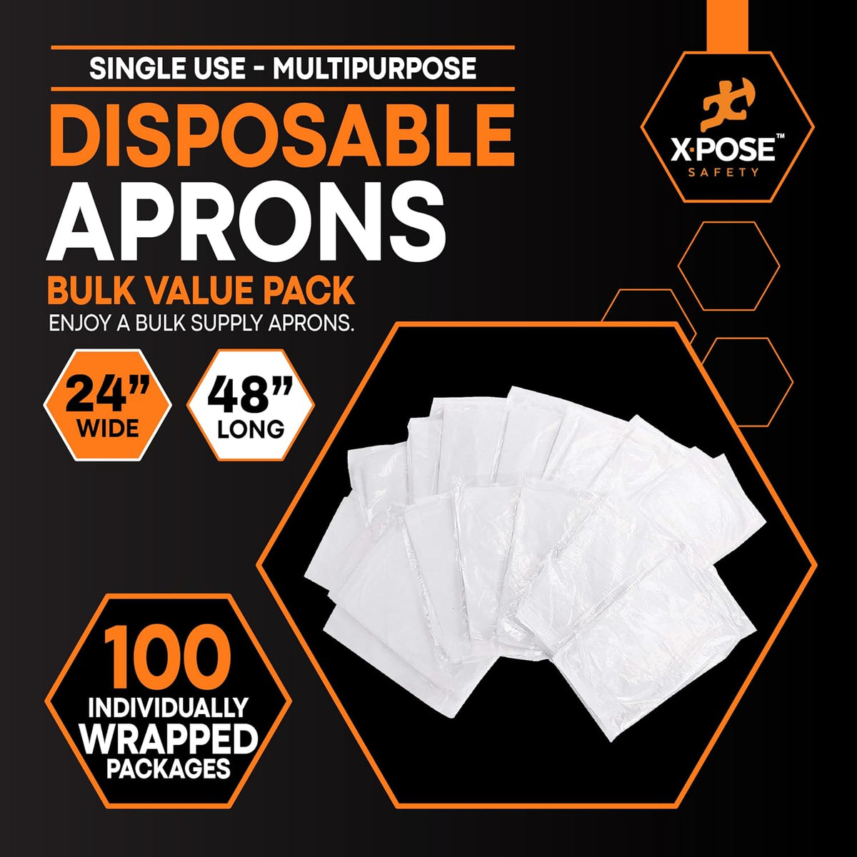 100 Pack White Disposable Aprons, Individually Wrapped Waterproof Polyethylene for Cooking, Food Prep and Cleaning, 1