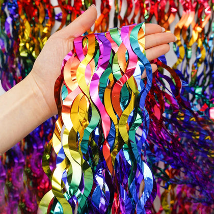 Shiny Rainbow Foil Fringe Curtain Wavy Rainbow Tinsel Streamer Backdrop for Party Decorations Birthday Wedding