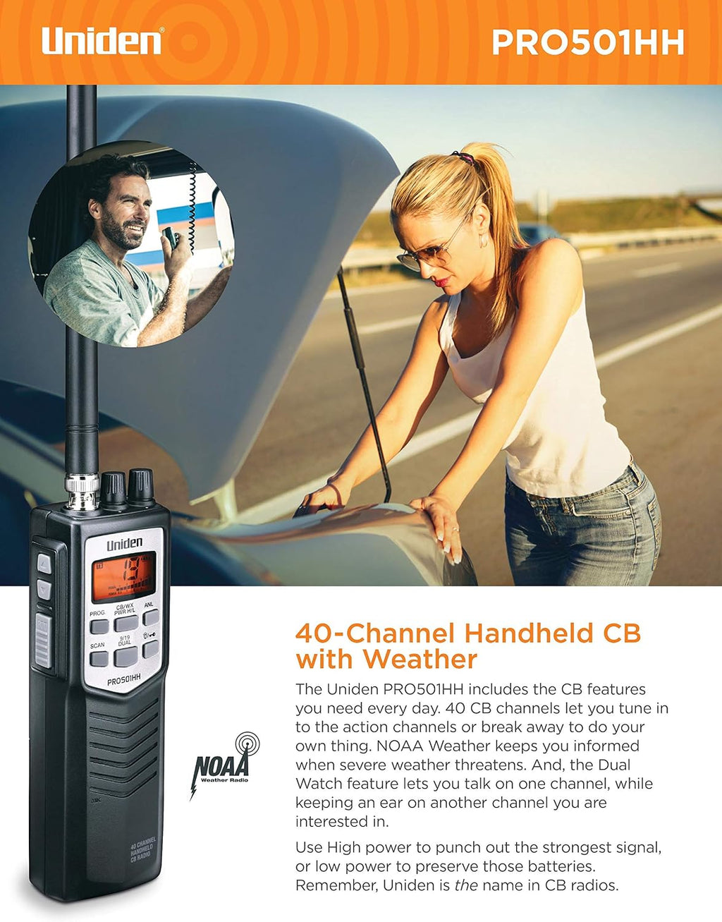 PRO501HH Pro-Series 40-Channel Portable Handheld CB Radio | Emergency/Travel Radio, Full 40 Channels & NOAA Alerts