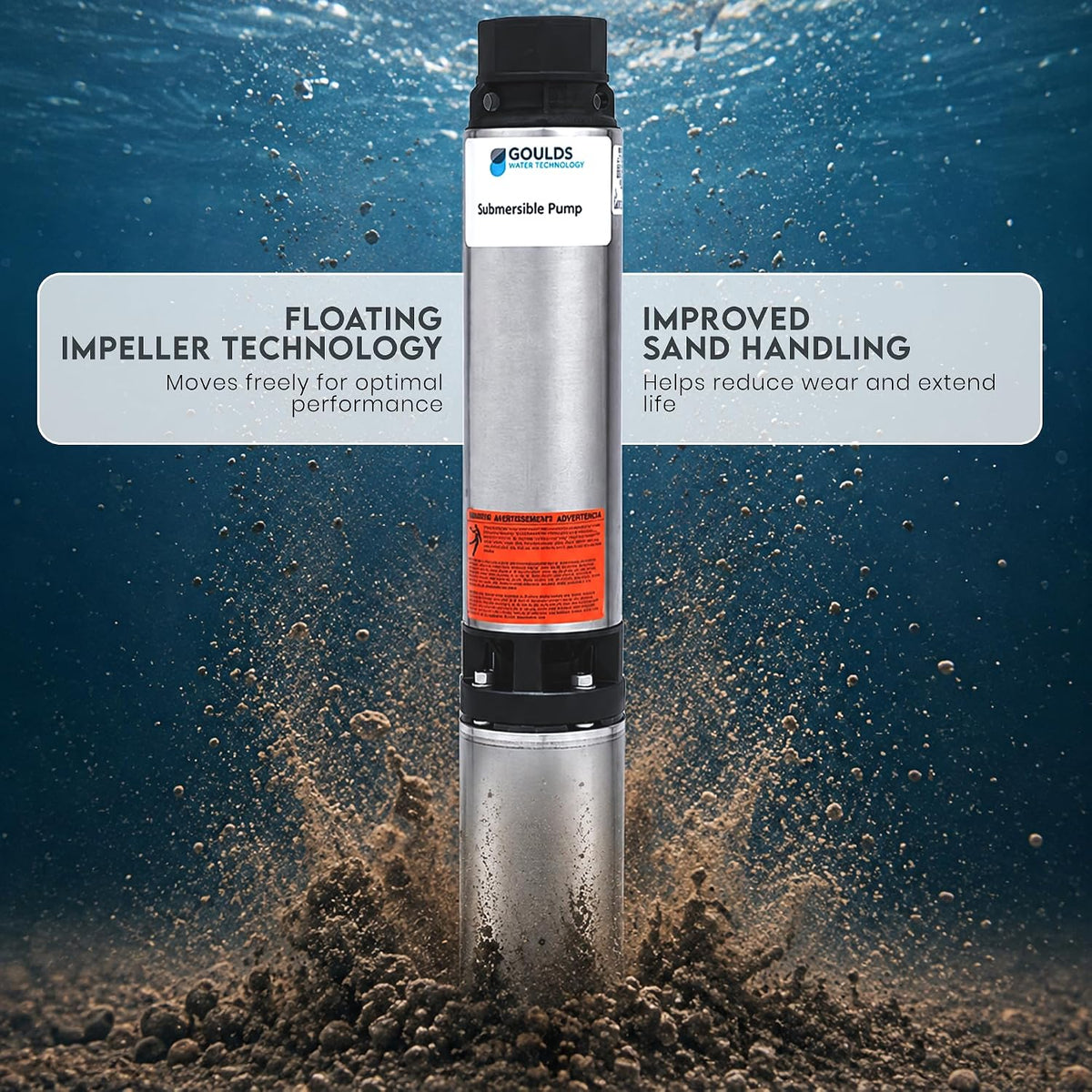 Goulds 25HS10422C, Mid-suction 4" Submersible Water Pump, 1 HP, 25 GPM, 230V, 1 PH, 2 Wire, 7 Stages, 5 Year Warranty
