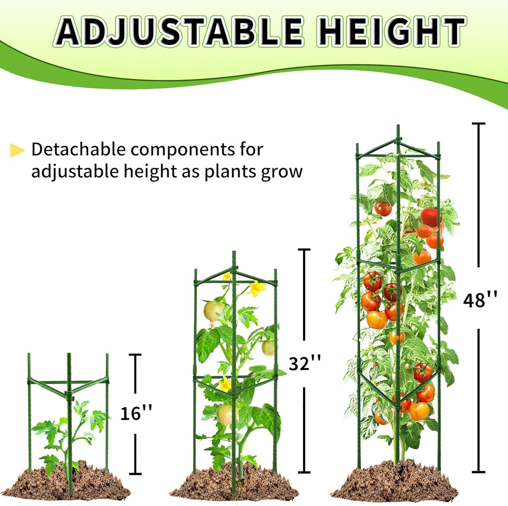 4-Pack 48-Inch Adjustable Tomato Cages, Heavy-Duty Metal Plant Support Trellis for Garden and Pots, DIY Tomato