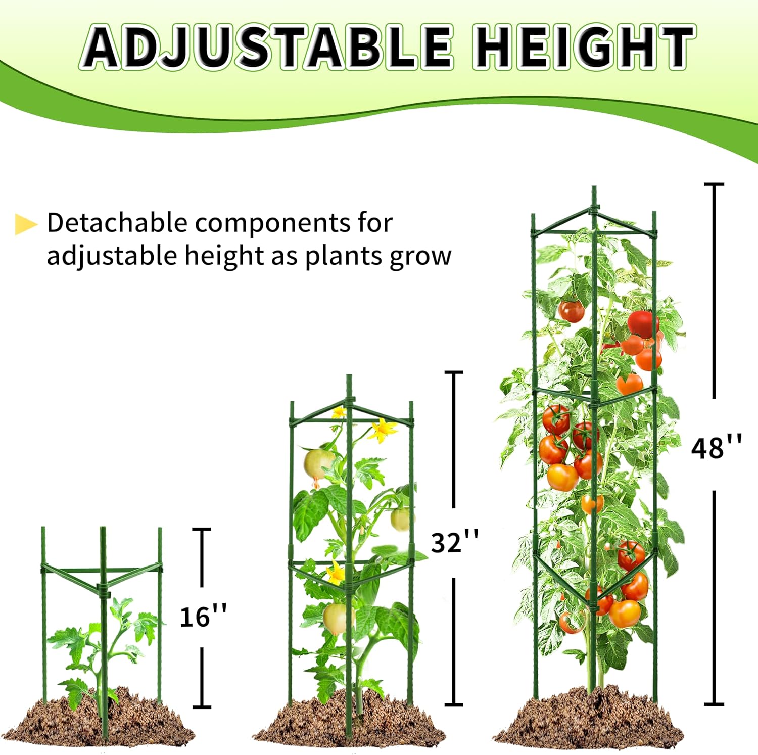 4-Pack 48-Inch Adjustable Tomato Cages, Heavy-Duty Metal Plant Support Trellis for Garden and Pots, DIY Tomato