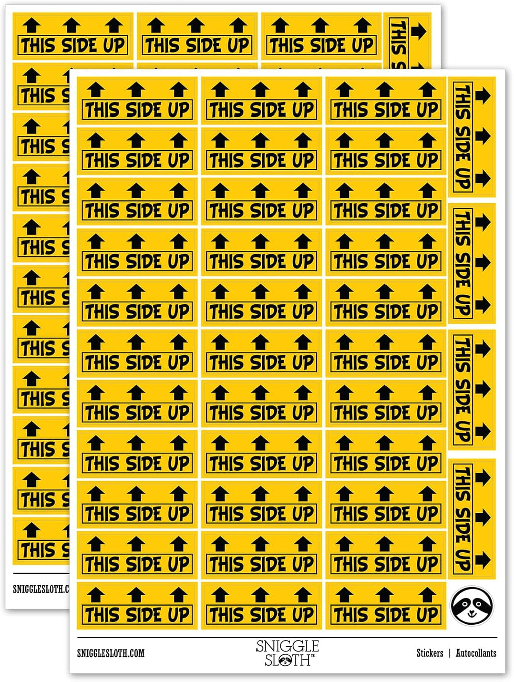 This Side Up Arrows Box Crate Shipment Sticker Pack - Gloss Finish - Small 1.50" Size - Yellow