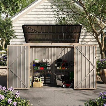 3x6 ft Outdoor Storage Shed for 2 Trash Bins, Metal Trash Can Shed with Weather-Resistant Chain Lid & Rod, Waterproof