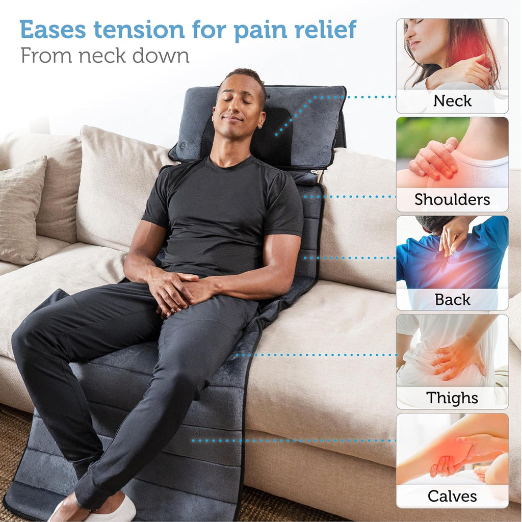 Full Body Massage Mat with Movable Neck Pillow, Shiatsu Back Massager with 10 Vibrating Motors & 4 Heat Levels