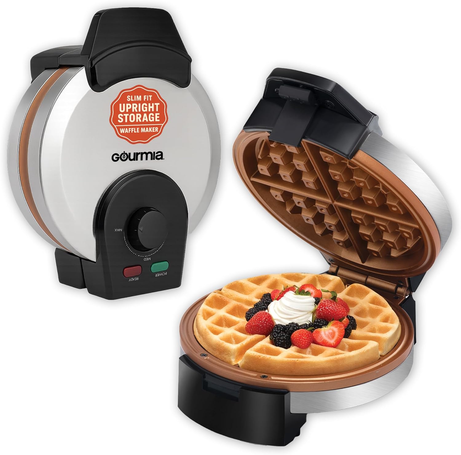 Belgian Waffle Maker – Compact Design with Upright Storage, Adjustable Browning, and Easy-Clean Nonstick Ceramic