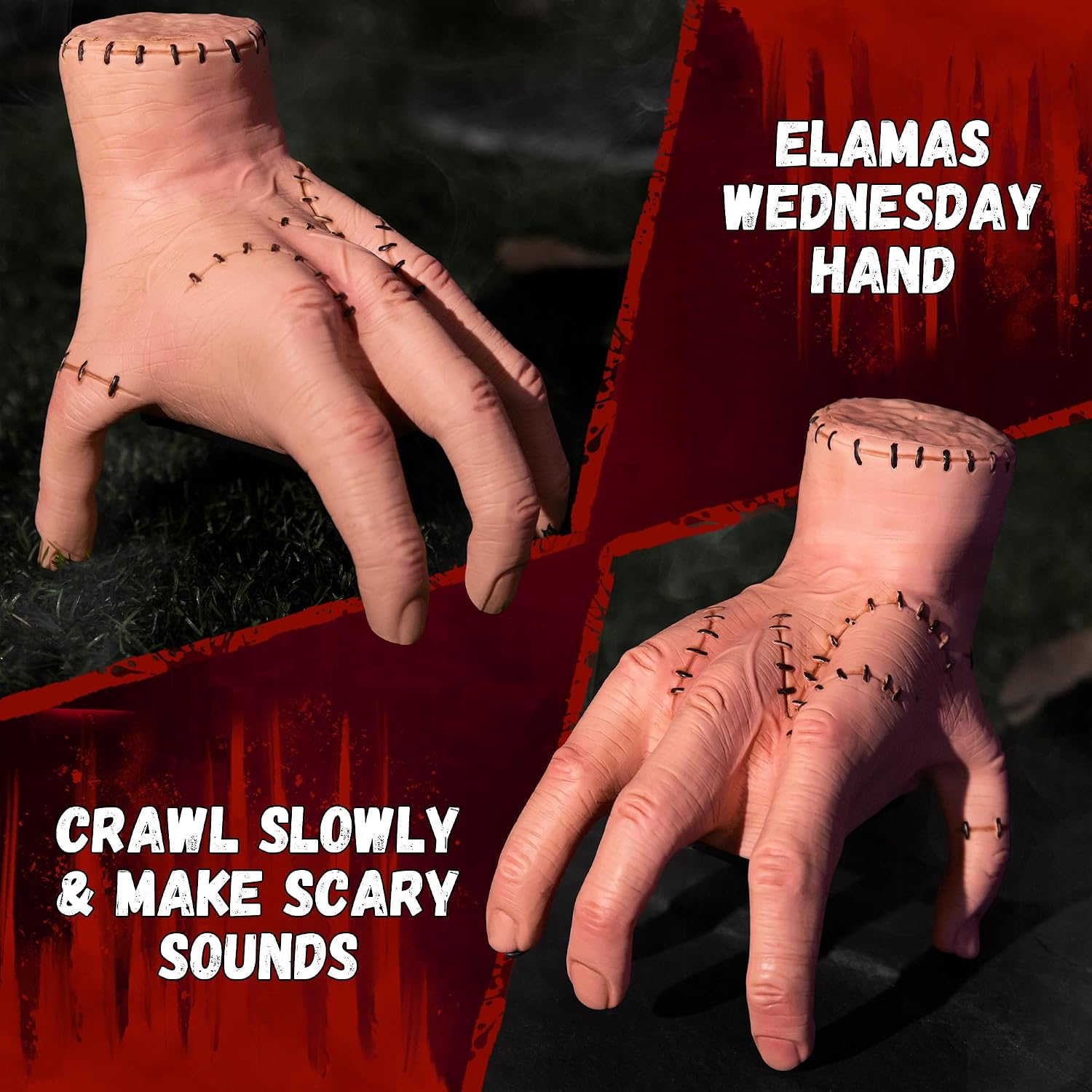 Halloween Animatronics Thing Hand Decorations, Sound Activated Wednesday Crawling Hand with Creepy Sound Scary