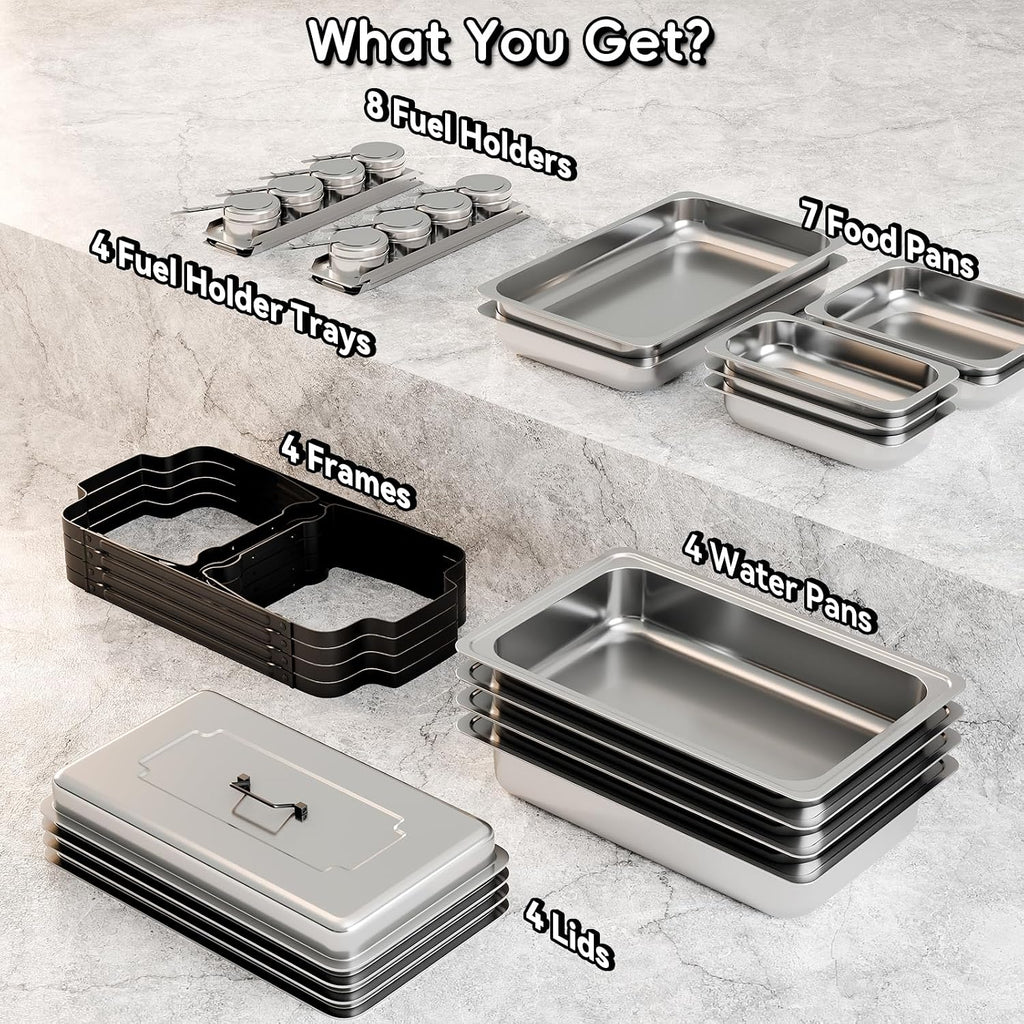 11Qt Chafing Dishes for Buffet, Multi-Size Pans 4 Pack, Black