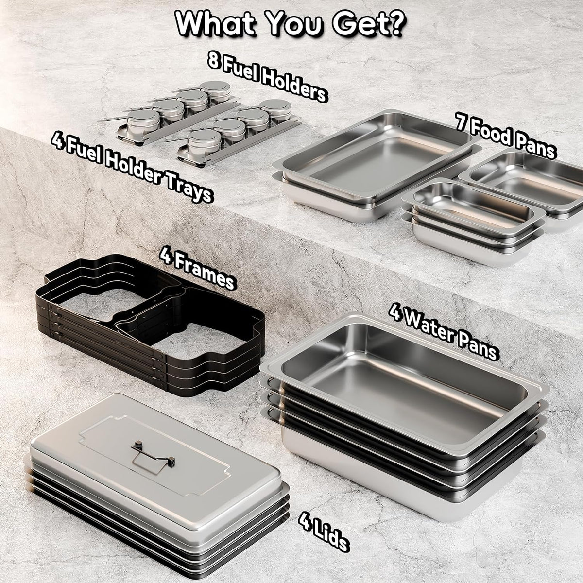 11Qt Chafing Dishes for Buffet, Multi-Size Pans 4 Pack, Black
