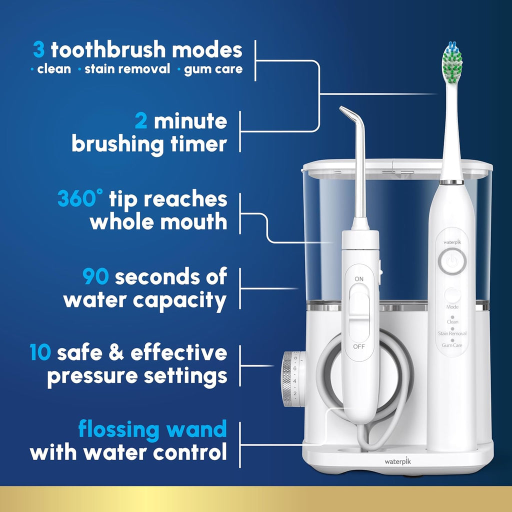 Sensonic Complete Care Water Flosser and Rechargeable Electric Toothbrush Combo Set for Teeth Cleaning and Flossing