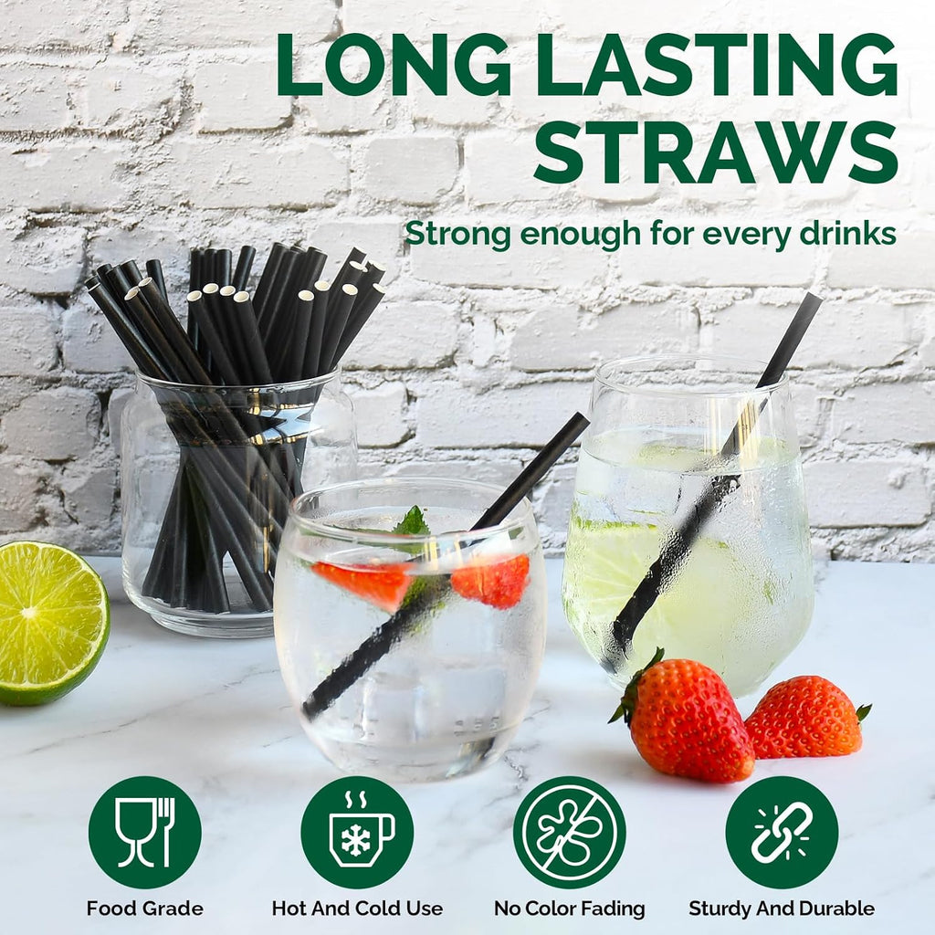 Short Paper Straws Bulk 5.5 inch 500 ct Biodegradable Black Straws