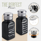 Black Salt and Pepper Shakers Set with Holder by Brighter Barns - Cute Salt Shaker with Caddy - Farmhouse Kitchen