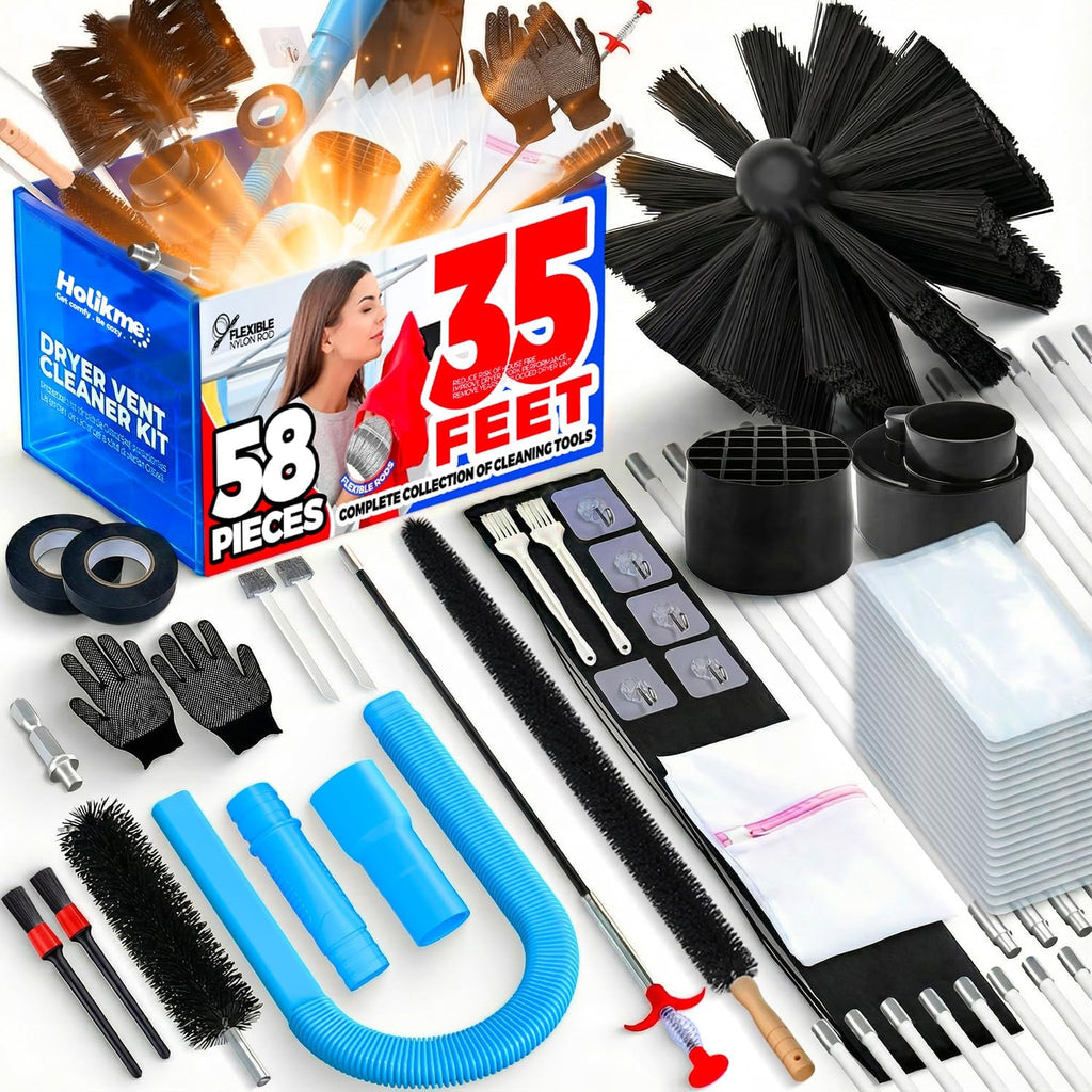 35FT Dryer Vent Cleaner Kit 58Pcs - Lint Remover Brush Vacuum Tools