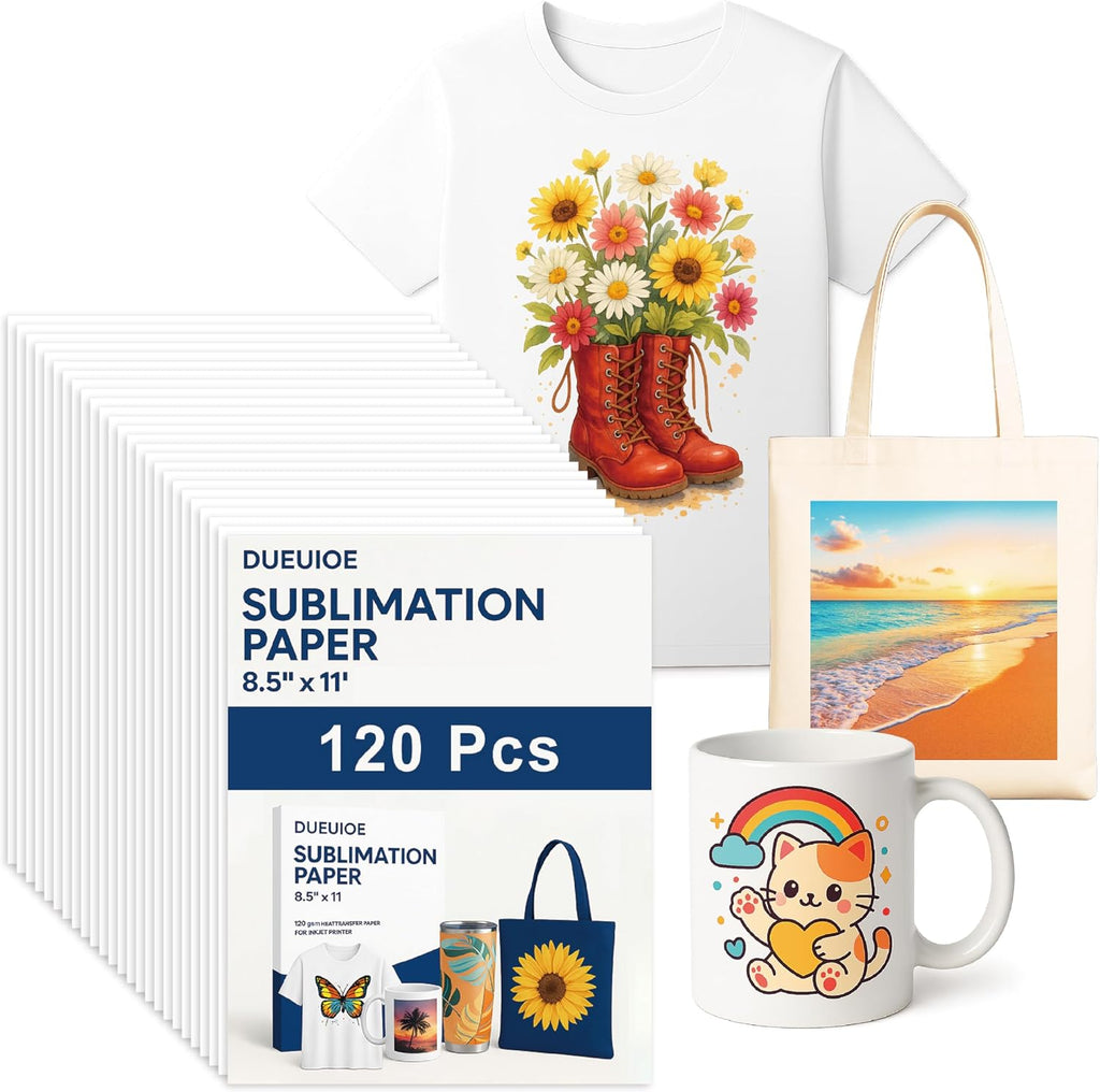 Sublimation Paper 8.5x11 Inch – 120 Sheets, 120gsm Heat Transfer Paper for Inkjet Printer, Fast Dry, High Transfer