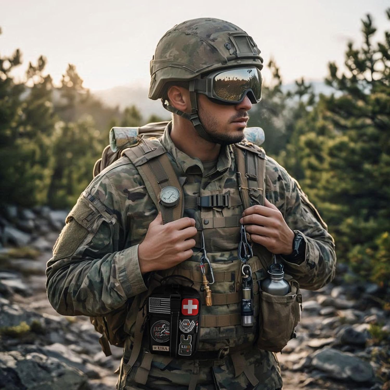 Survival First Aid Kit with Israeli Bandage, Chest Seal, Tourniquet, Splint, Tactical Military Combat Molle IFAK for