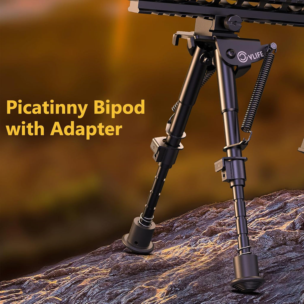 Rifle Bipod 6 to 9 Inches Picatinny Bipod for Hunting and Shooting | With Barrel Clamp Adapter, Sling Swivel Adapter
