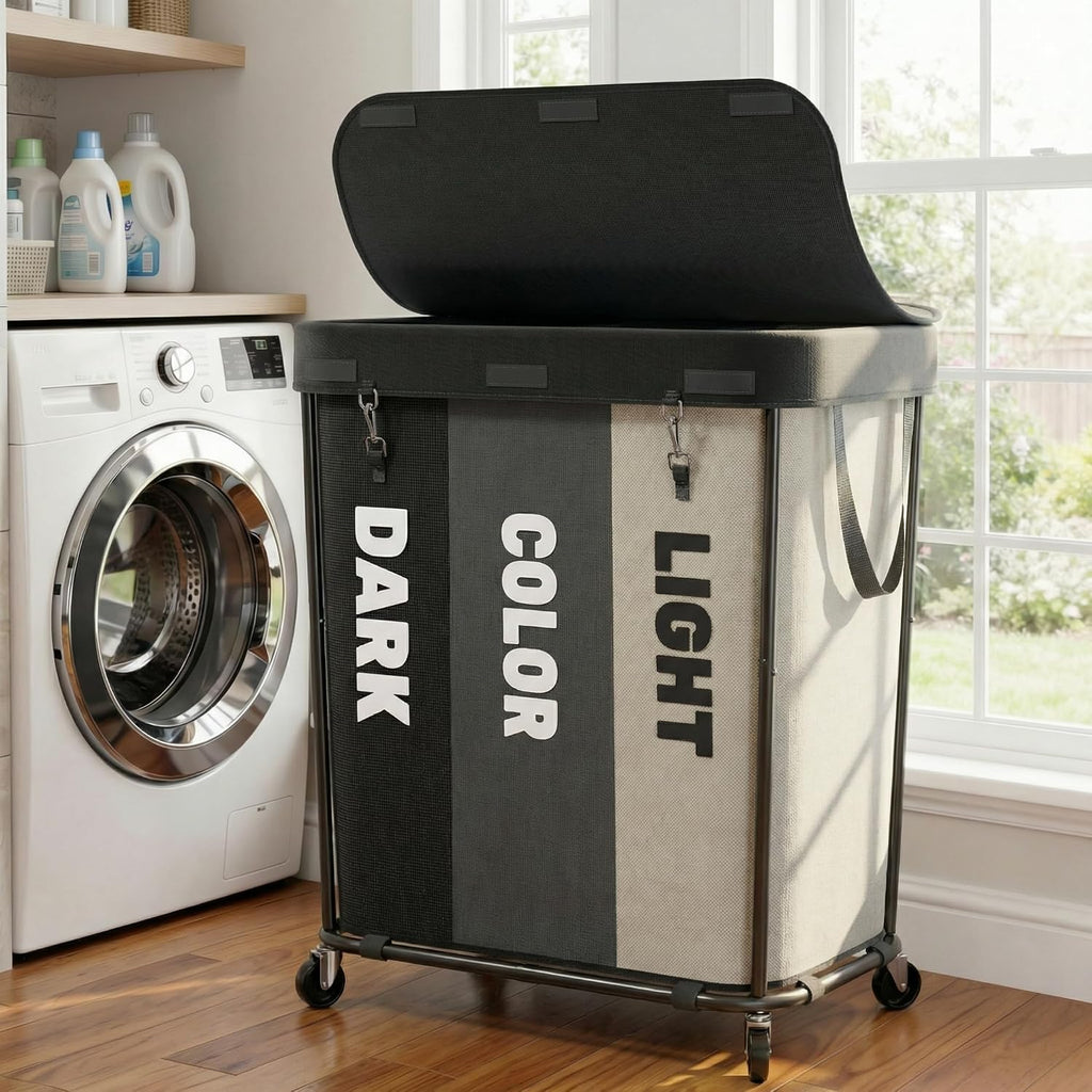 Laundry Sorter with Wheels 240L Rolling Laundry Cart,3 Compartment Designed Removable Laundry Bag for Daily Use in