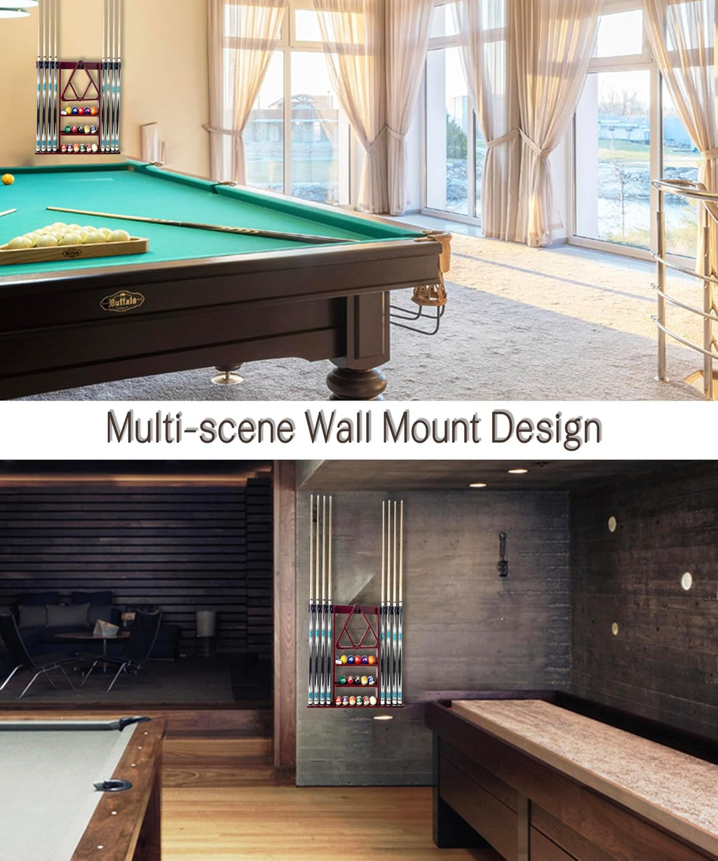Wall Mount Pool Cue Stick Holder Hold 8 Cues, Pool Stick Holder, Billiard Cue Rack For Pool Table Accessories. Pool