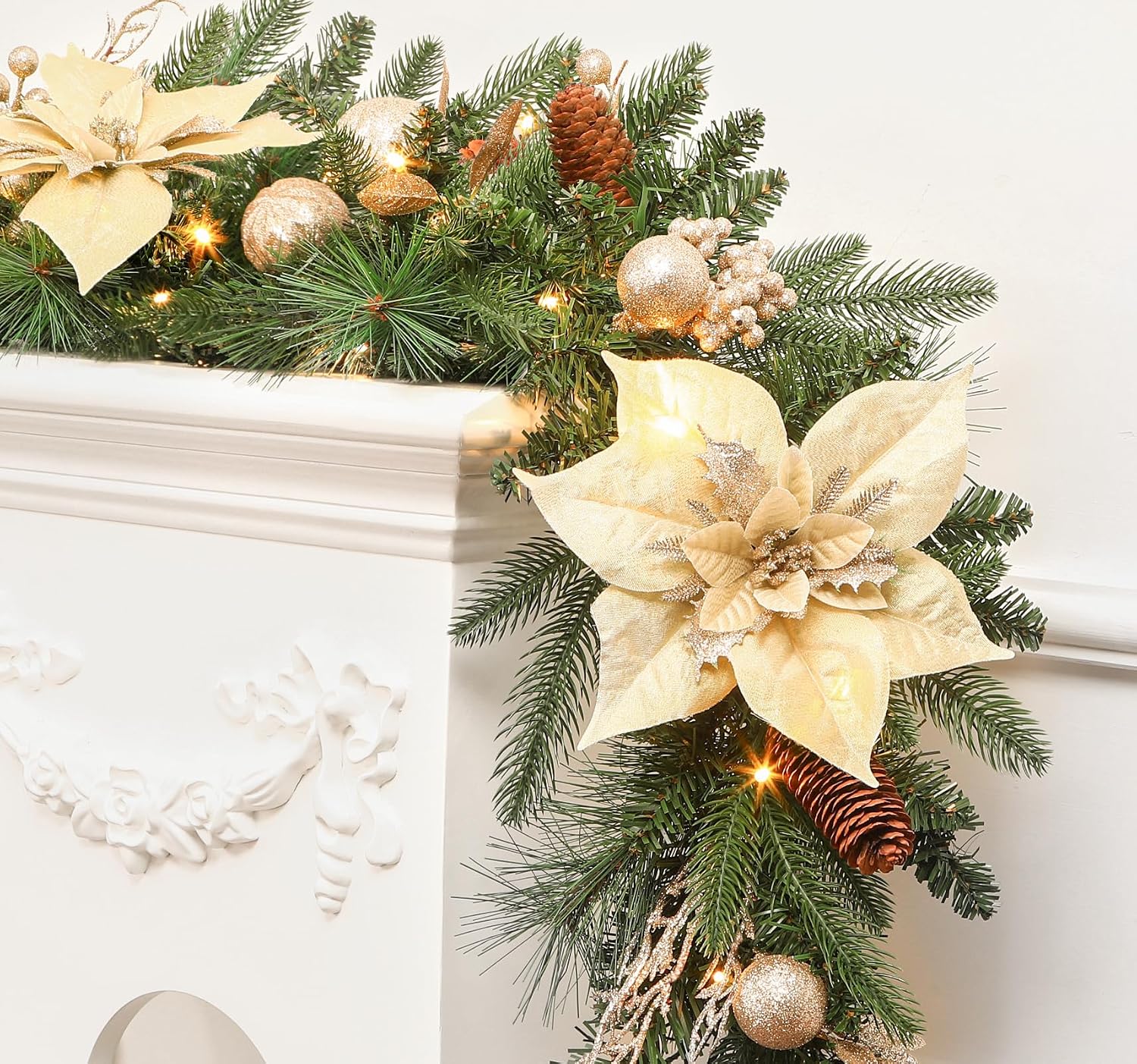 9FT Prelit Christmas Garland Decorations with Multi-Color LED Lights, Battery-Operated Timer, Lighted Garland with