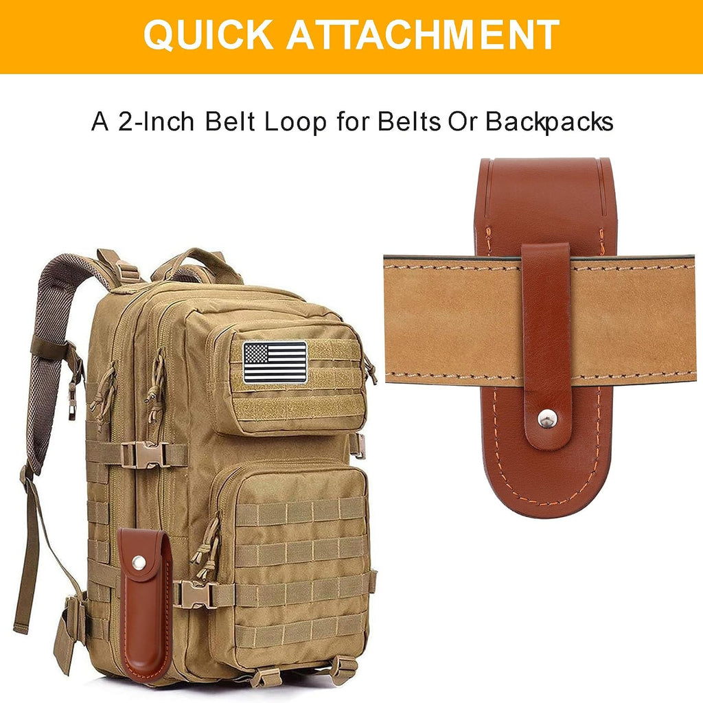 4 Inch Leather Pocket Knife Sheath for Belt Carry | Genuine cowhide folding knife pouch with snap closure for