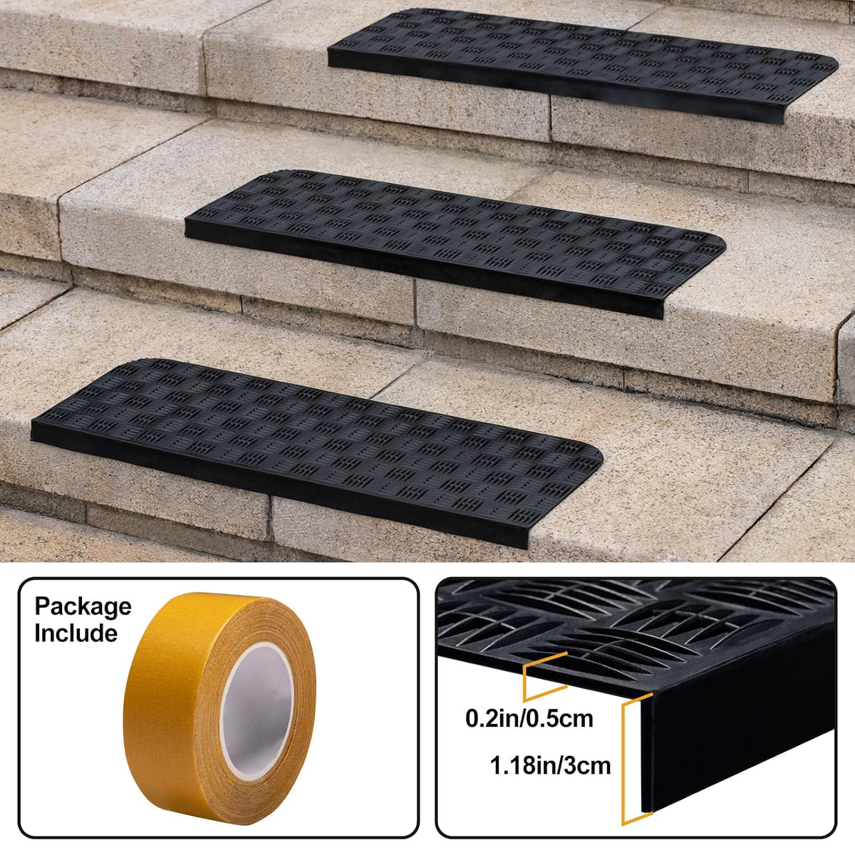 Rubber Stair Treads Non Slip Outdoor/Indoor 30" x 10" 5PCS, Black