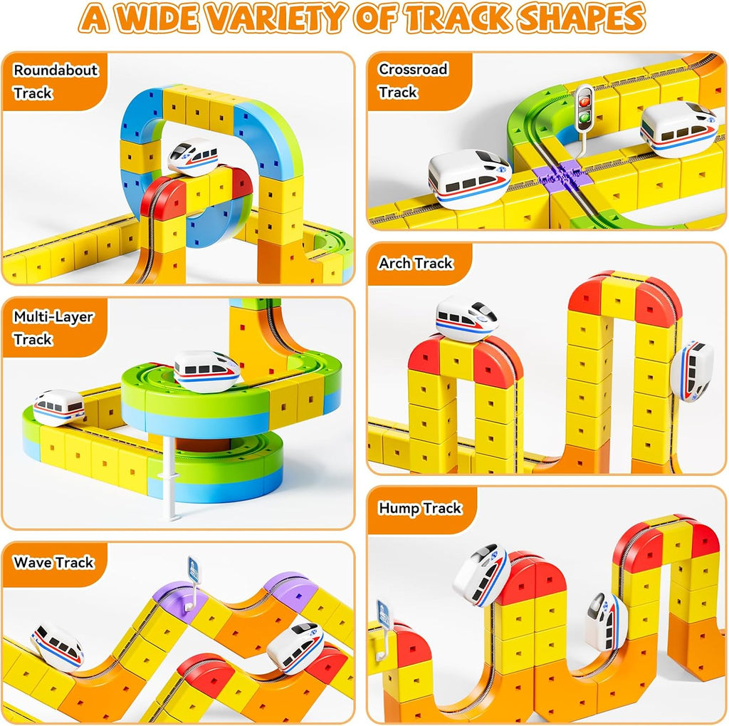 Electric Train Set, 3D Cube Track-DIY Rail Cube Block Kit | 3D Gravity-Defying Motorized Train Tracks, STEM