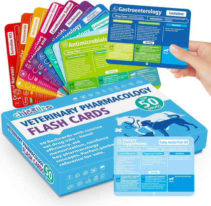 50 Veterinary Pharmacology Flashcards Vet Tech Study Materials for Dogs Cats & Horses Essential Vet School Supplies &