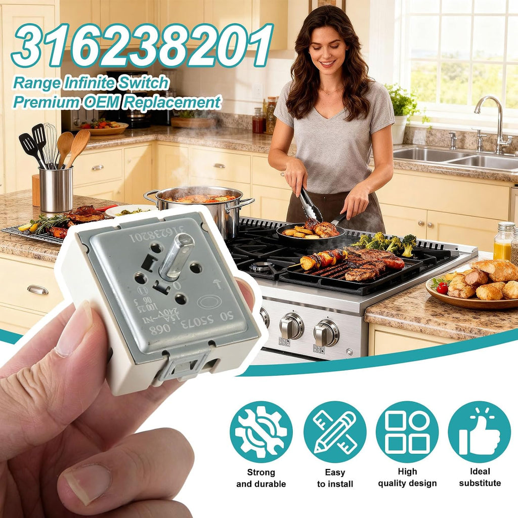 316238201 Surface Element Infinite Switch Replacement for Frigidaire Electrolux Range Stove Cooktop, Replaces 316238200 AP5325508, Burner Control Switch