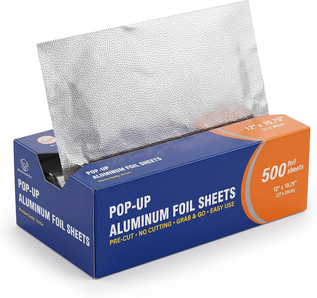 Aluminum Foil Sheets Pre Cut Pop Up, 12 x 10.75 Inches, 500 Sheets Bulk Pack, Large Foil Wraps for Burritos, Food