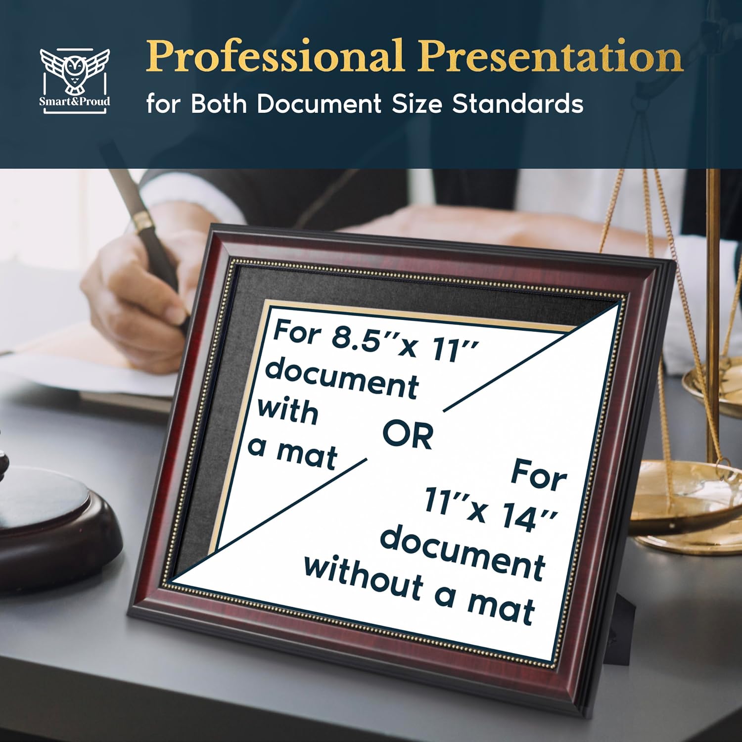 Wooden College Diploma Frame 8.5 x 11 with Mat (Black /w Golden Rim) — Real Wood, Real Glass — Gift-Ready Packed