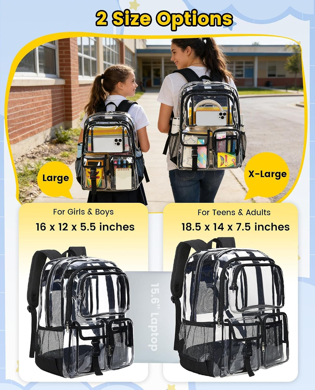 Clear Backpack Heavy Duty, Large Multi-pockets Clear Bookbag