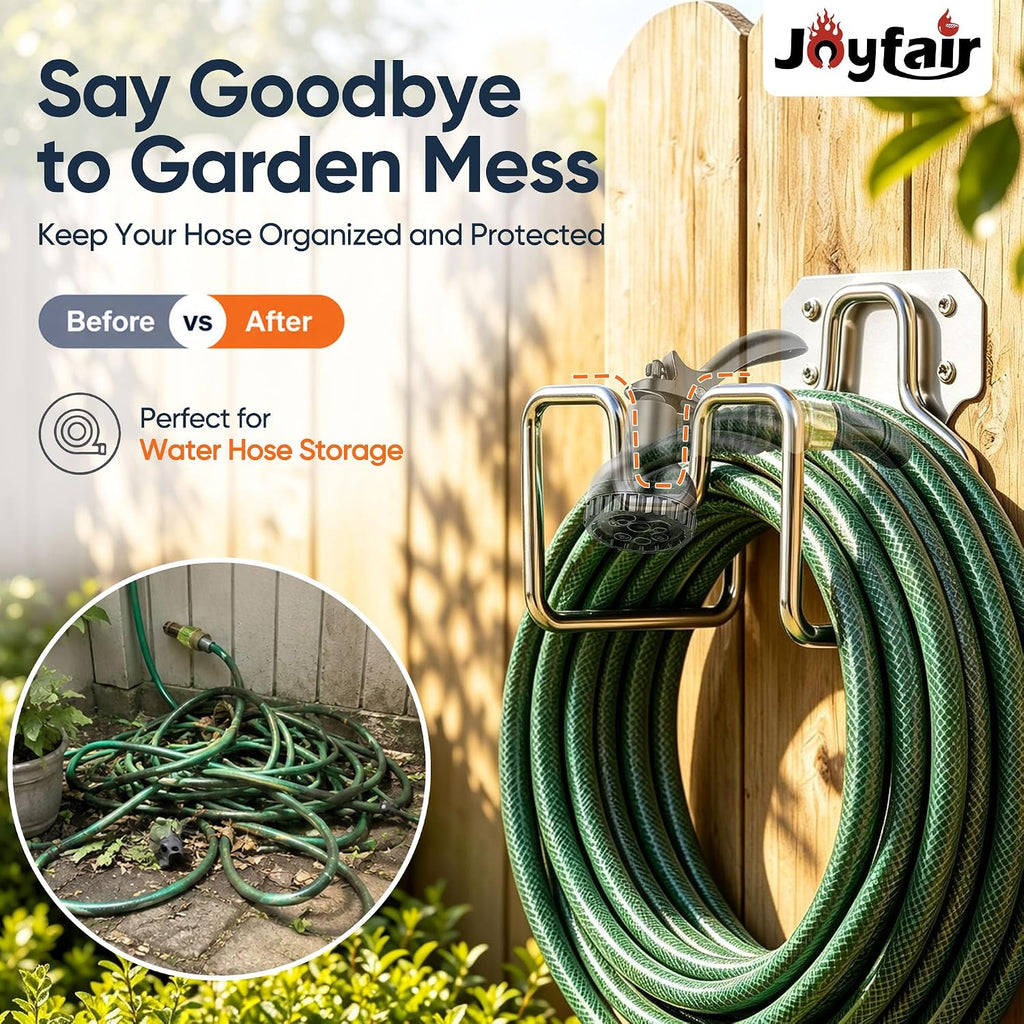 Water Hose Holder, Metal Hose Holders for Outside Garden, 2PCS | 18/0 Stainless Steel Garden Hose Holder Wall Mount