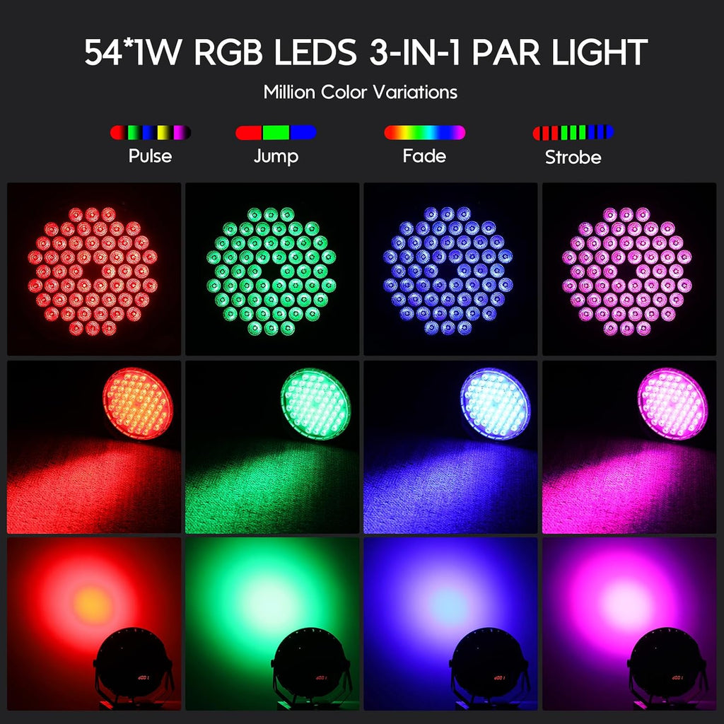 54x1W RGB LED Stage DJ Par Lights with Remote Control, 4 Pack | Ultra Slim,RGB,Remote Control,Ultra-Bright LED