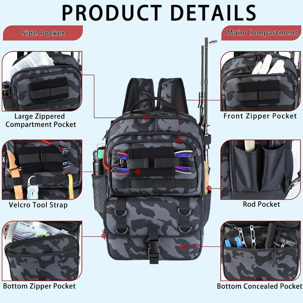 Fishing Backpack with Tackle Boxes,Fishing Sling Tackle Bag with Rod Holder Waterproof Fishing Bag with Fishing Gear