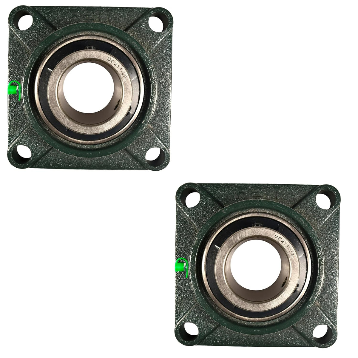 HQRP 2-Pack UCF211-32 Pillow Block Bearing 2-inch Bore, 4-Bolt Flange Mounted, Solid Base, Self-Alignment, Square