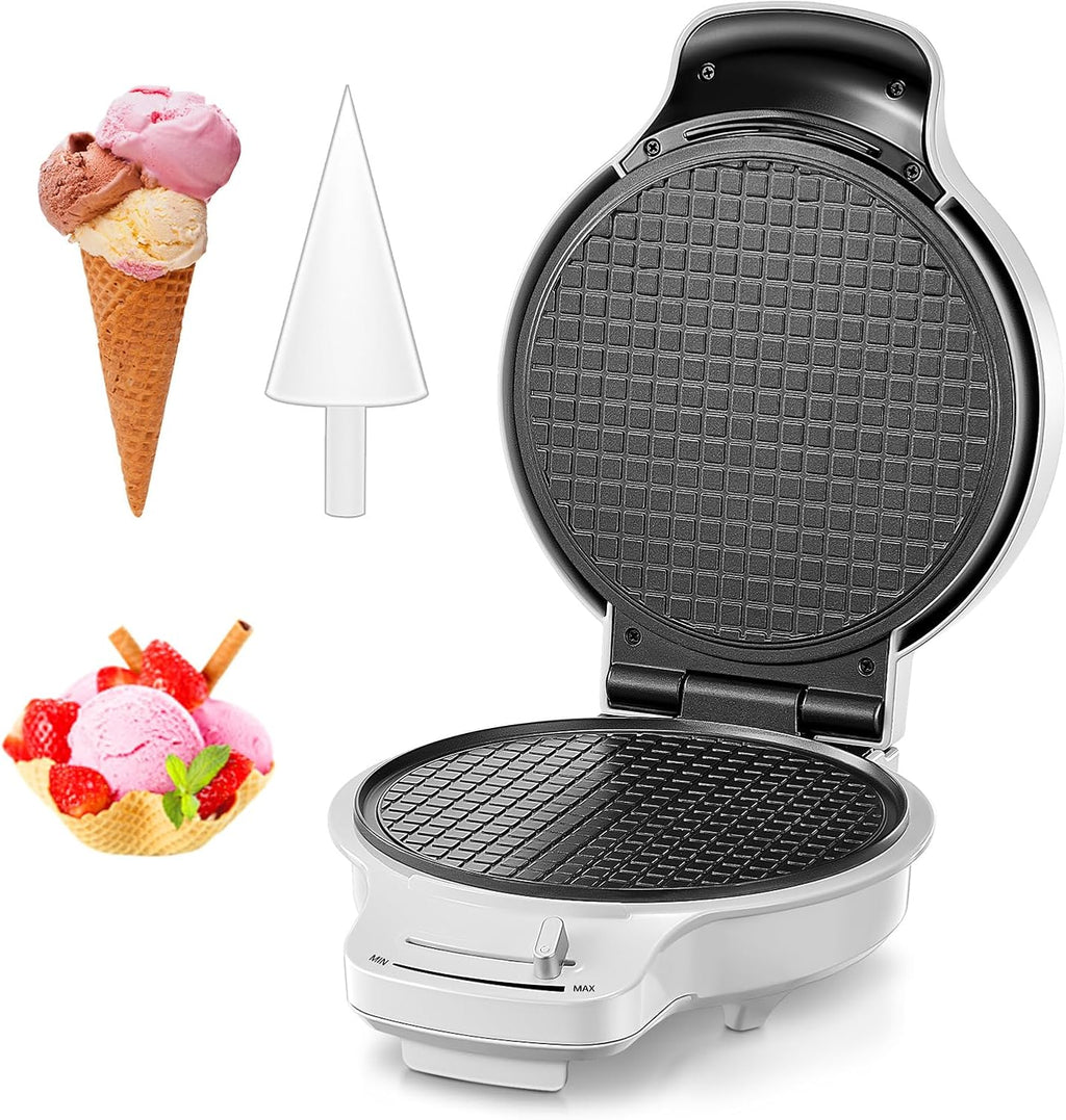 Waffle Cone Maker Machine and Ice Cream Bowl Maker with Temperature Control, Double Side Nonstick Waffle Bowl Maker