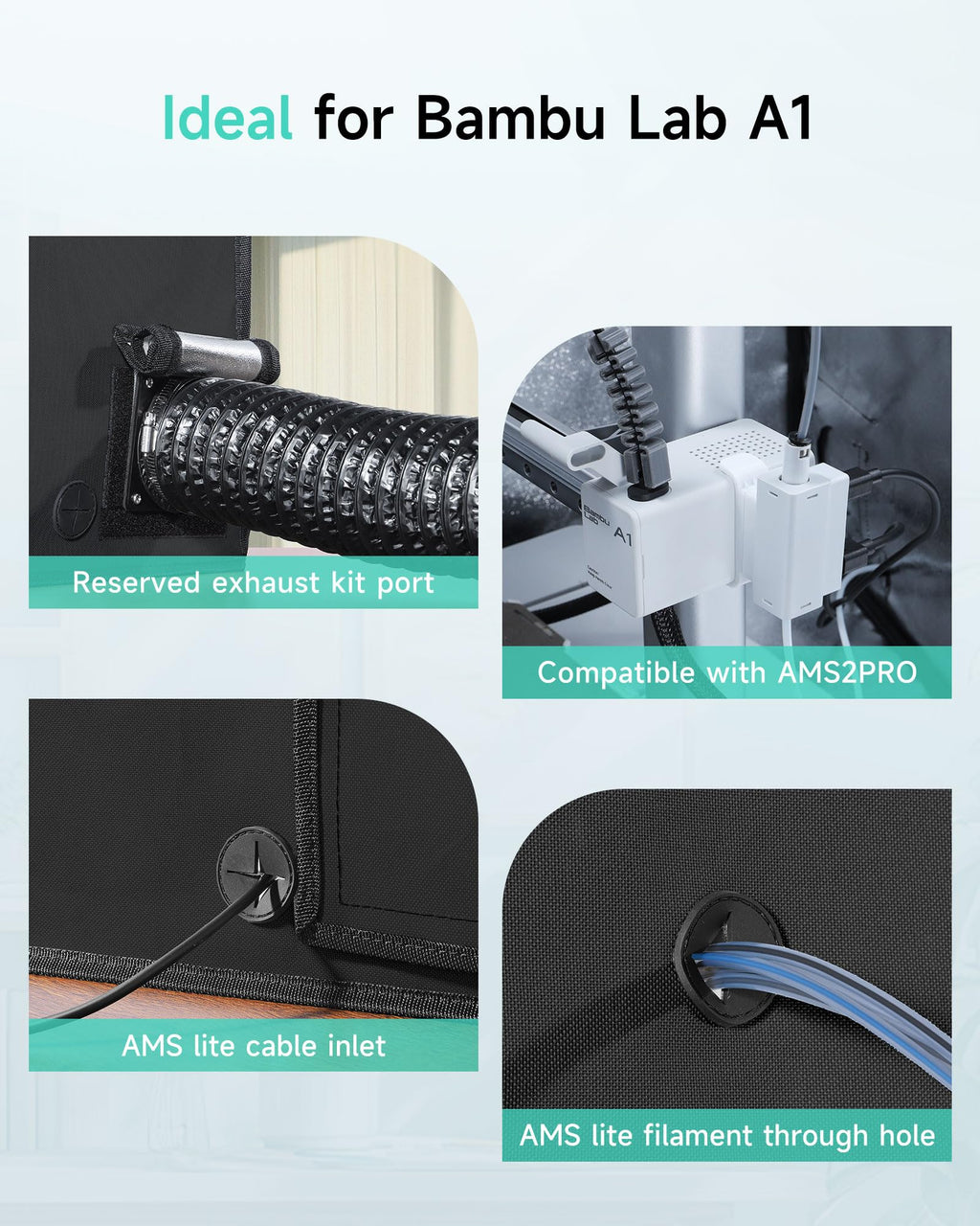 3D Printer Enclosure for Bambu Lab A1 with LED Light Black