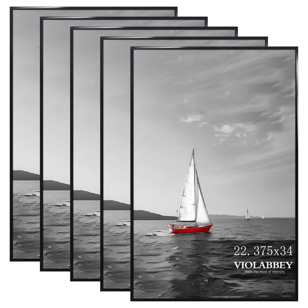 22.375 x 34 Poster Frame Set of 5, Black