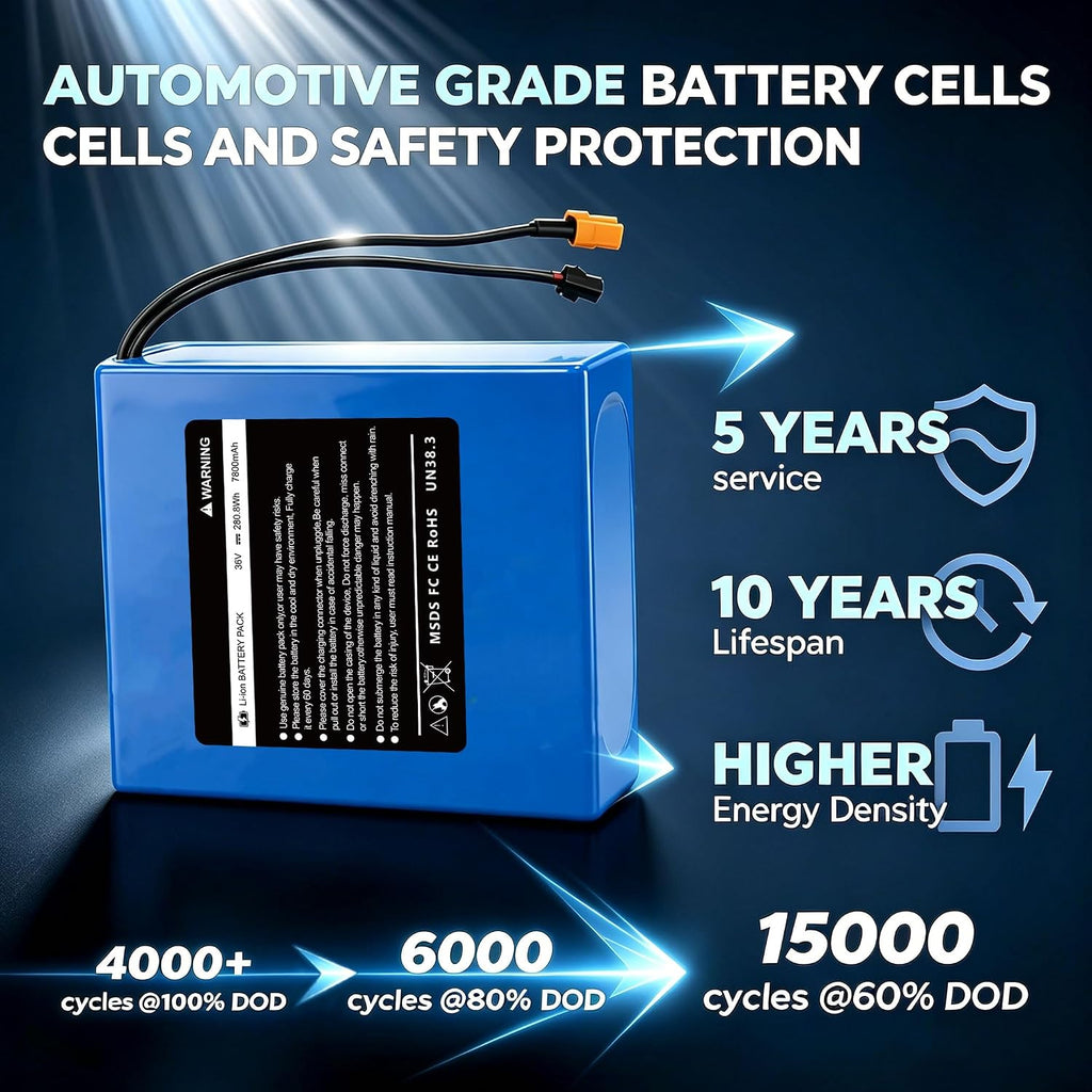 36V 7800mAh Battery Replacement for Gotrax Flex & Gyroor, 280Wh High-Performance Lithium Battery Pack with XT60/SM Connector